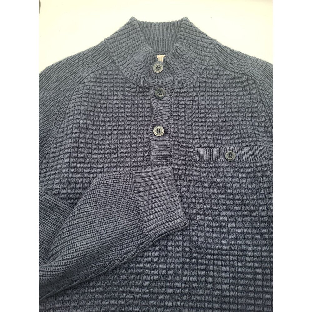 Duluth Trading Mens 2XL Sweater Heavy Knit Burly Retirement Button Mock Blue